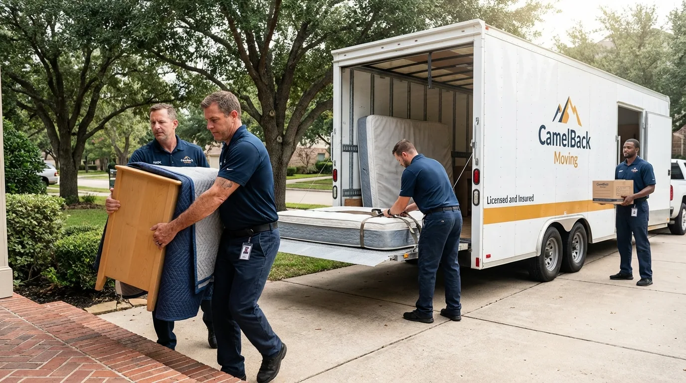 Crew loading residential truck for cross-state move from Taunton, MA