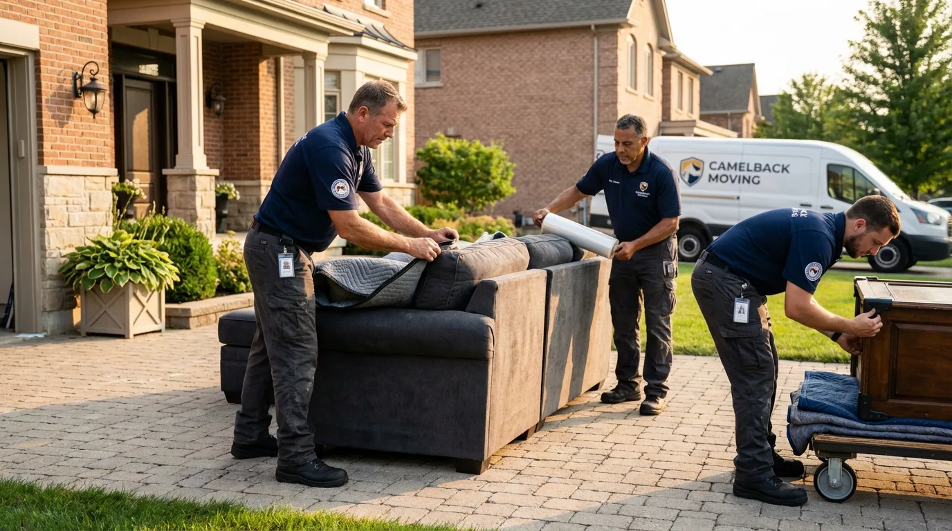 Large estate moving crew wrapping furniture in Taunton, MA
