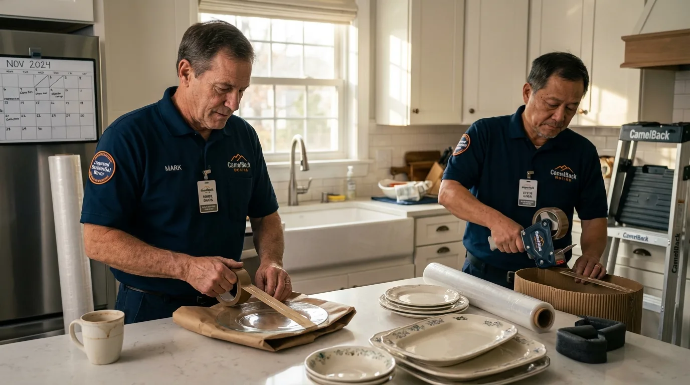 Professional crew packing kitchen dishware in Taunton, MA